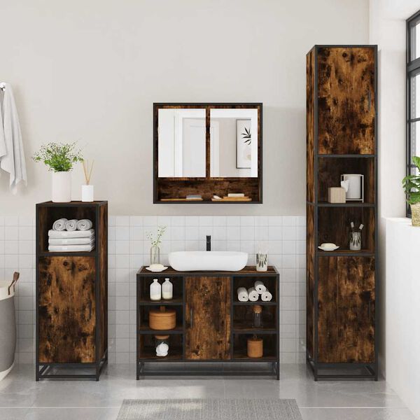 vidaXL Set de muebles baño 2 pzas madera contrachapada roble ahumado