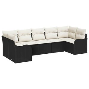 vidaXL Conjunto de sof&aacute; de jard&iacute;n 7 uds. Negro y blanco Polirat&aacute;n