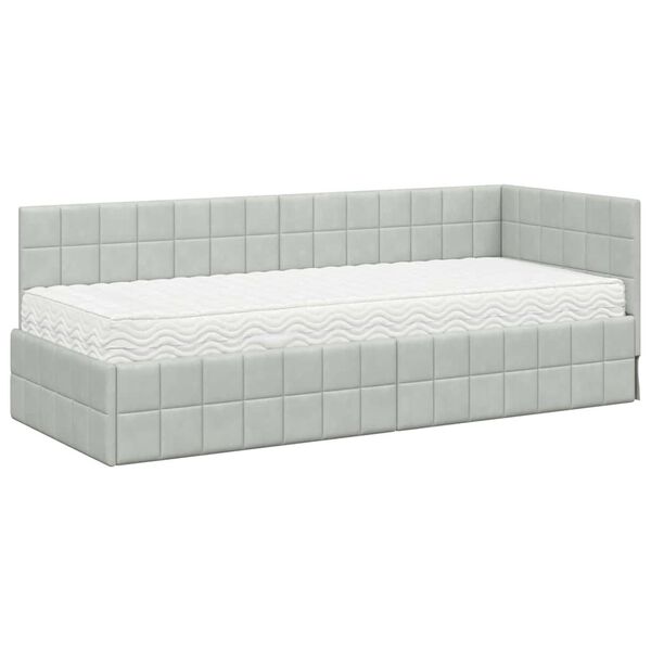 vidaXL Estructura de Cama Esquina con Colch&oacute;n Manual 2 pcs Gris claro