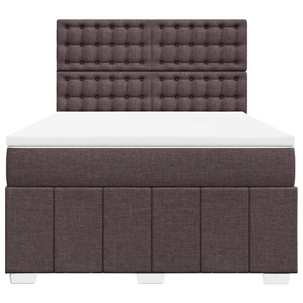 vidaXL Cama box spring con colch&oacute;n tela marr&oacute;n oscuro 140x190 cm