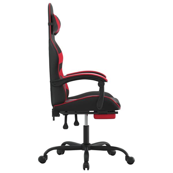 vidaXL Silla gaming giratoria y reposapi&eacute;s cuero sint&eacute;tico negro rojo