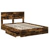 vidaXL Cama con almacenamiento con cabecera Roble ahumado 135 x 190 cm