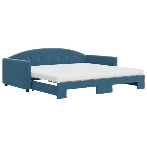 vidaXL Sof&aacute; cama nido con colch&oacute;n terciopelo azul 100x200 cm