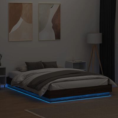 vidaXL Estructura de cama con luces LED roble marrón 120x200 cm