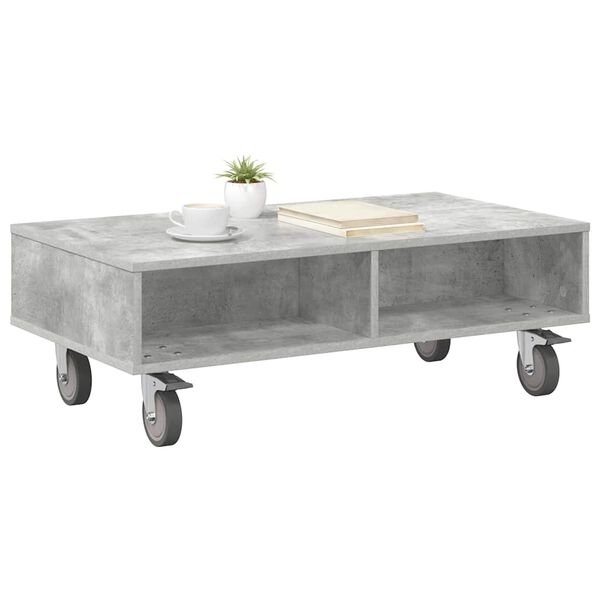 vidaXL Mesa Lateral con Ruedas Gris Concreto 90 x 50 x 30 cm