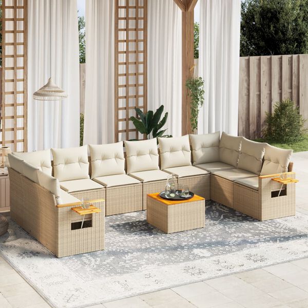 vidaXL Set de sof&aacute;s de jard&iacute;n 11pzas con cojines rat&aacute;n sint&eacute;tico beige