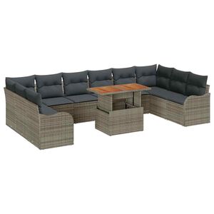 vidaXL Conjunto de sof&aacute; de jard&iacute;n 11 uds. Gris Polirat&aacute;n