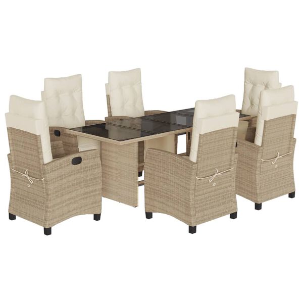 vidaXL Set comedor de jard&iacute;n 7 pzas con cojines rat&aacute;n sint&eacute;tico beige