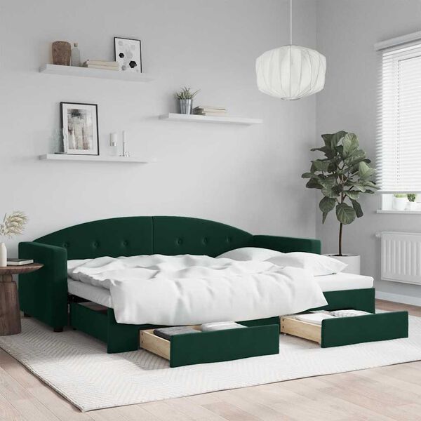 vidaXL Sof&aacute; cama nido con cajones terciopelo verde oscuro 80x200 cm