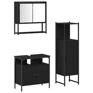 vidaXL Juego de muebles de ba&ntilde;o 3 pcs Negro Madera contrachapada