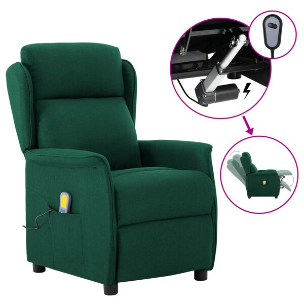vidaXL Sill&oacute;n de masaje el&eacute;ctrico tela verde oscuro