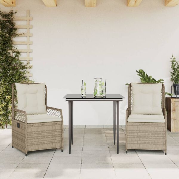 vidaXL Set comedor de jardín 3 pzas con cojines ratán sintético beige