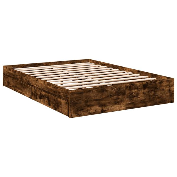 vidaXL Cama con cajones madera de ingenier&iacute;a roble ahumado 140x190 cm