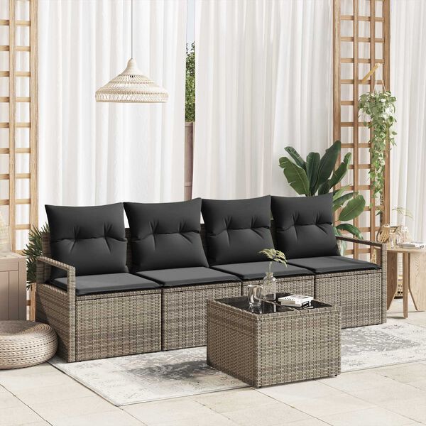 vidaXL Conjunto de sof&aacute; de jard&iacute;n 5 pcs Gris 55 x 55 x 37 cm