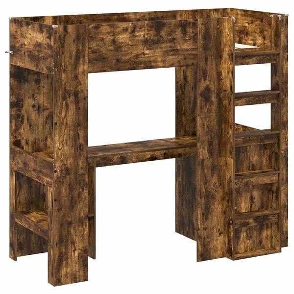 vidaXL Estructura de litera con escritorio Roble ahumado 75 x 190 cm