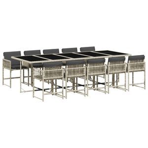 vidaXL Set de comedor de jard&iacute;n 11 pzas y cojines rat&aacute;n sint&eacute;tico gris