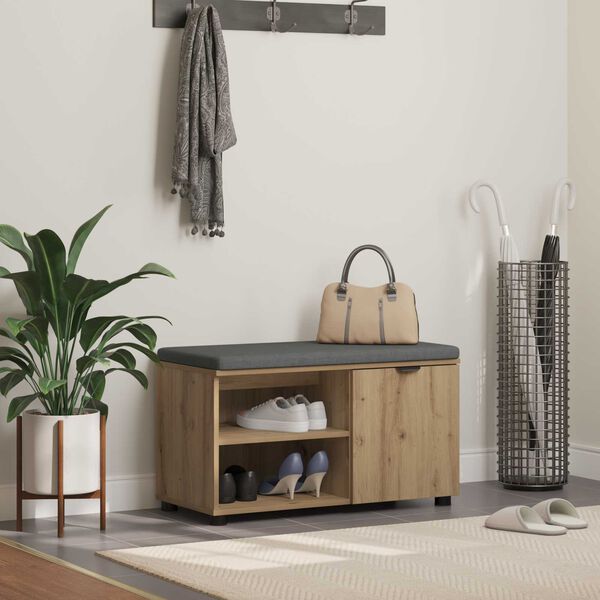 vidaXL Banco de entrada con coj&iacute;n Liso Roble artesanal 80 x 38 x 46 cm