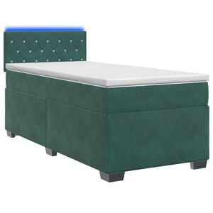 vidaXL Cama con Base Tapizada, Colch&oacute;n y Luz LED Verde oscuro