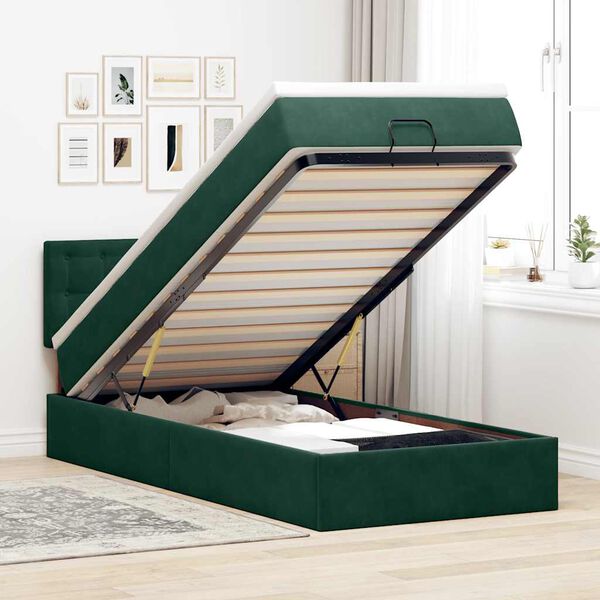 vidaXL Estructura de cama otomana colch&oacute;n terciopelo verde oscuro