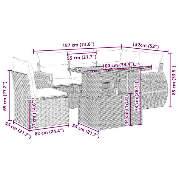 vidaXL Juego de sof&aacute;s jard&iacute;n con cojines 6 pzas rat&aacute;n sint&eacute;tico beige