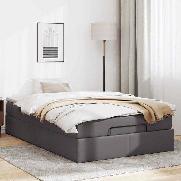 vidaXL Estructura cama otomana colch&oacute;n gris 120x190 cm cuero sint&eacute;tico