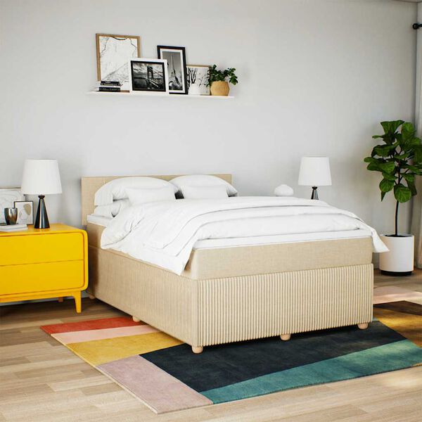 vidaXL Cama box spring con colch&oacute;n tela color crema 140x190 cm