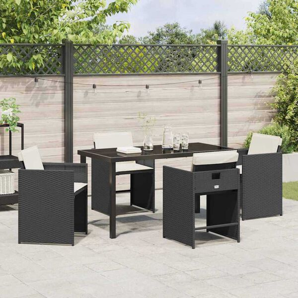 vidaXL Conjunto de Comedor de Jard&iacute;n 5 pcs Negro rat&aacute;n sint&eacute;tico