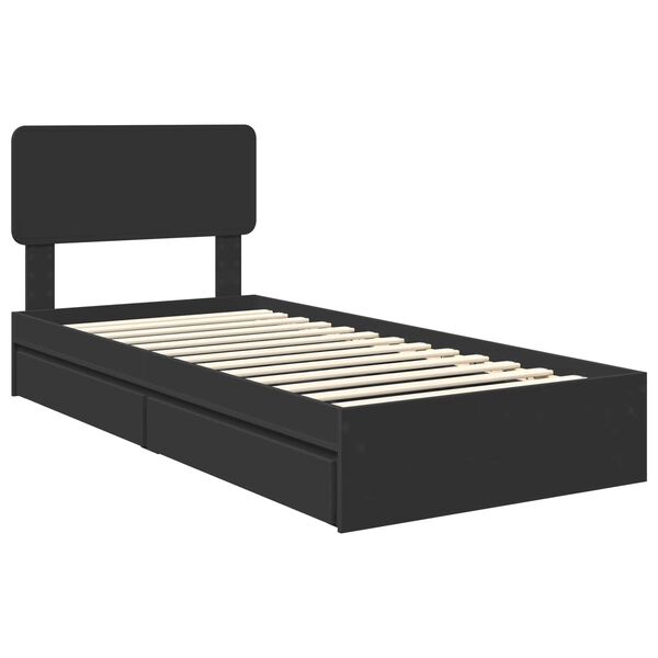 vidaXL Cama con almacenamiento Negro 100 x 200 cm Madera de ingenier&iacute;a