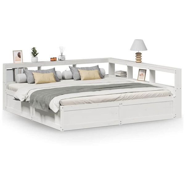 vidaXL Cama con estanter&iacute;a sin colch&oacute;n madera maciza blanca 200x200 cm