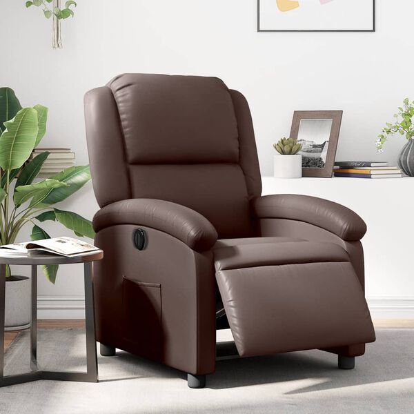 vidaXL Sillón reclinable eléctrico de cuero sintético marrón