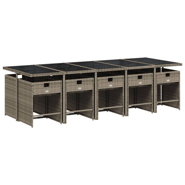 vidaXL Set de comedor de jard&iacute;n 11 pzas y cojines rat&aacute;n sint&eacute;tico gris