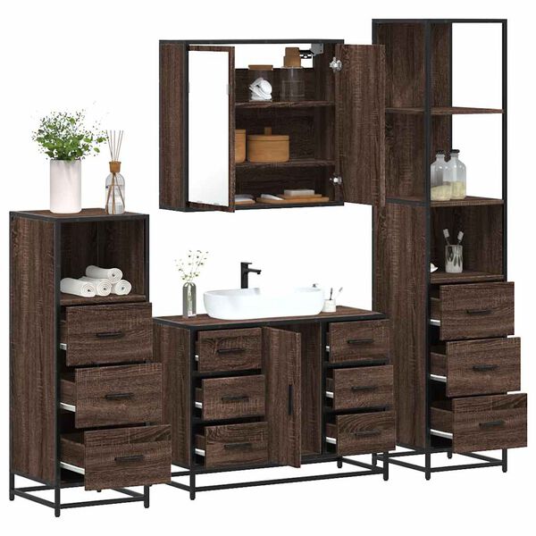 vidaXL Set de muebles baño 4 pzas madera contrachapada roble marrón
