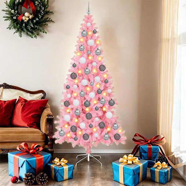 vidaXL &Aacute;rbol de Navidad con 300 LED con soporte Rosa 180 cm PVC