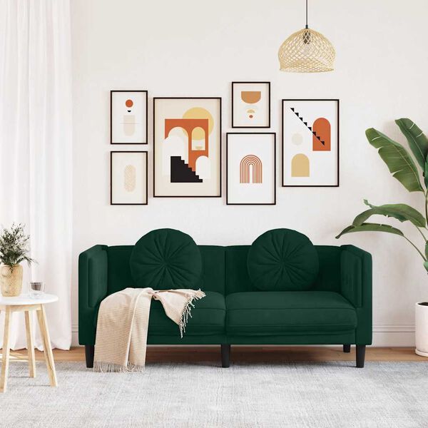 vidaXL Sofá con cojines 2 plazas terciopelo verde oscuro