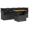 vidaXL Set de muebles de jard&iacute;n 5 pzas y cojines rat&aacute;n sint&eacute;tico negro