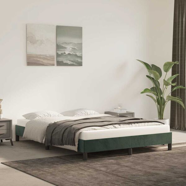 vidaXL Estructura cama sin colch&oacute;n terciopelo verde oscuro 140x200 cm