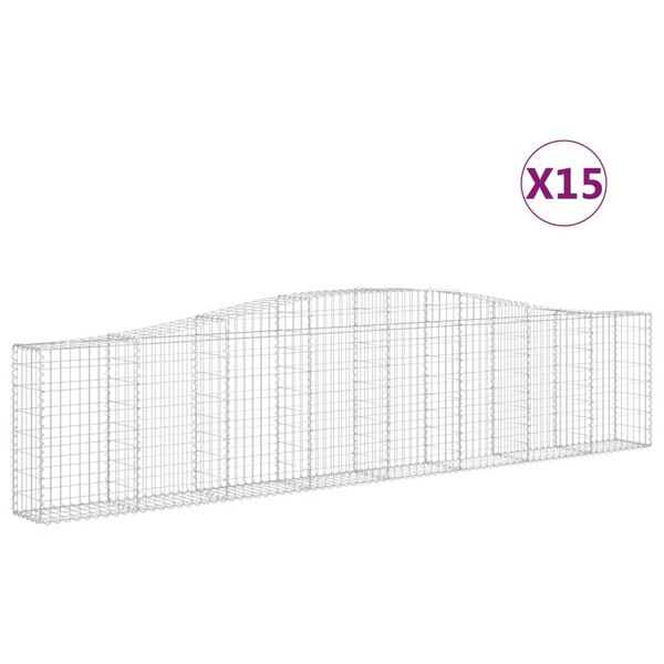 vidaXL Cestas de gaviones 15 uds forma de arco hierro 400x30x80/100 cm