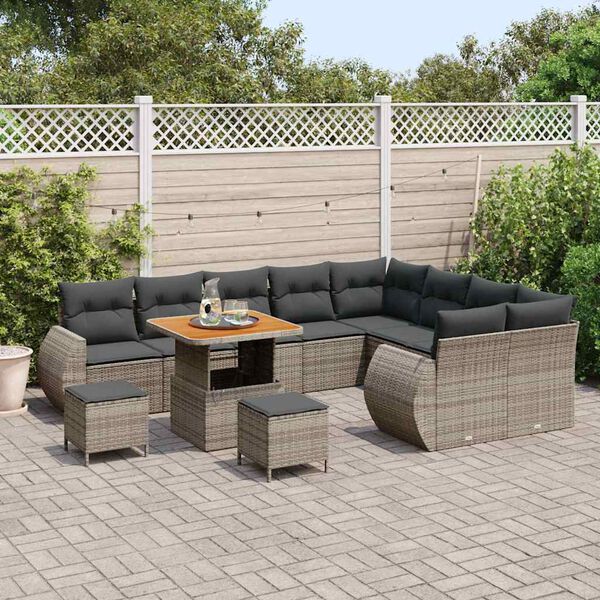 vidaXL Conjunto de sof&aacute;s de jard&iacute;n 12 pcs Gris rat&aacute;n sint&eacute;tico