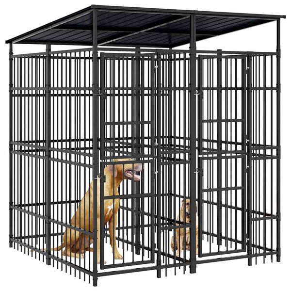 vidaXL Perrera de exterior con techo de acero 3,69 m&sup2;