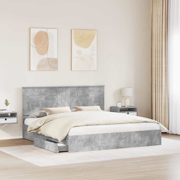 vidaXL Cama con almacenamiento con cabecera Gris Concreto 200 x 200 cm