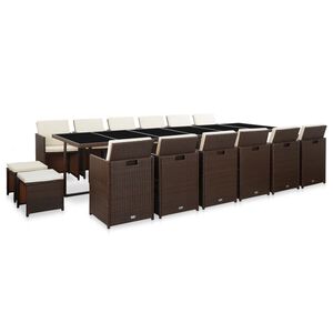 vidaXL Set comedor de jard&iacute;n 17 pzas y cojines rat&aacute;n sint&eacute;tico marr&oacute;n