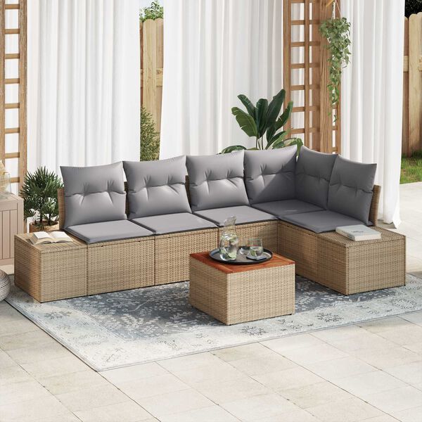vidaXL Conjunto de sof&aacute;s de jard&iacute;n 6 pcs Beige y Gris Claro