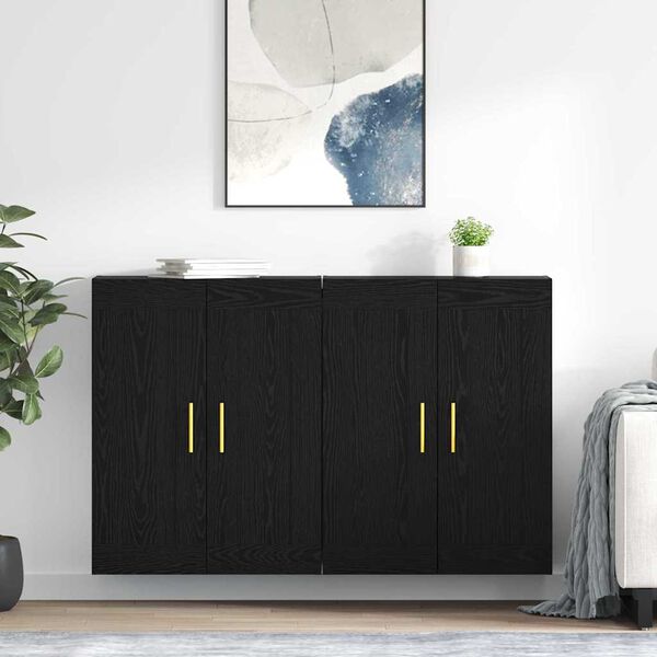 vidaXL Mueble de pared 2 pcs Roble Negro 69,5 x 34 x 90 cm