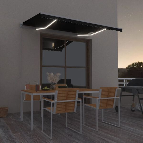 vidaXL Toldo manual retr&aacute;ctil con LED antracita 350x250 cm