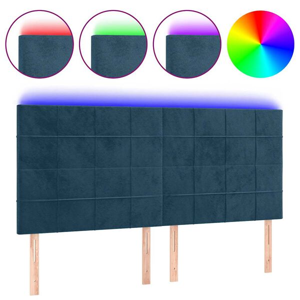 vidaXL Cabecero con luces LED terciopelo azul oscuro 200x5x118/128 cm