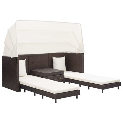 vidaXL Sofá cama de jardín 3 plazas con capota ratán sintético marrón