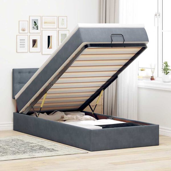 vidaXL Estructura cama otomana colchón terciopelo gris oscuro