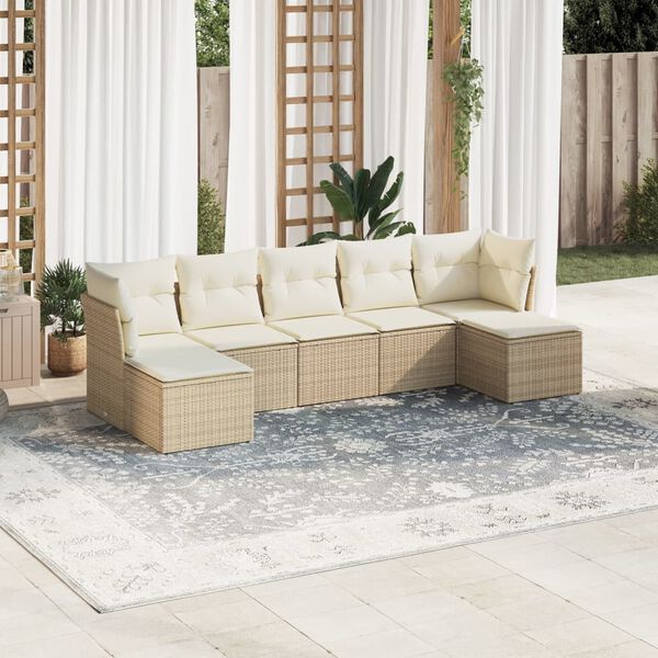 vidaXL Set sof&aacute;s de jard&iacute;n 7 piezas y cojines rat&aacute;n sint&eacute;tico beige