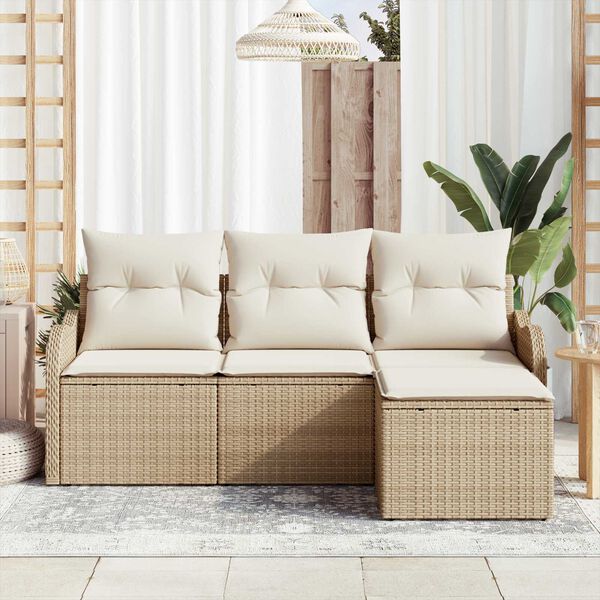 vidaXL Conjunto de sof&aacute; de jard&iacute;n 4 pcs Beige rat&aacute;n sint&eacute;tico