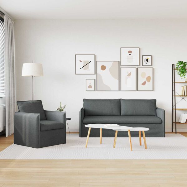 vidaXL Juego de Sof&aacute; 2 pcs Gris oscuro 196 x 82 x 85 cm Tela